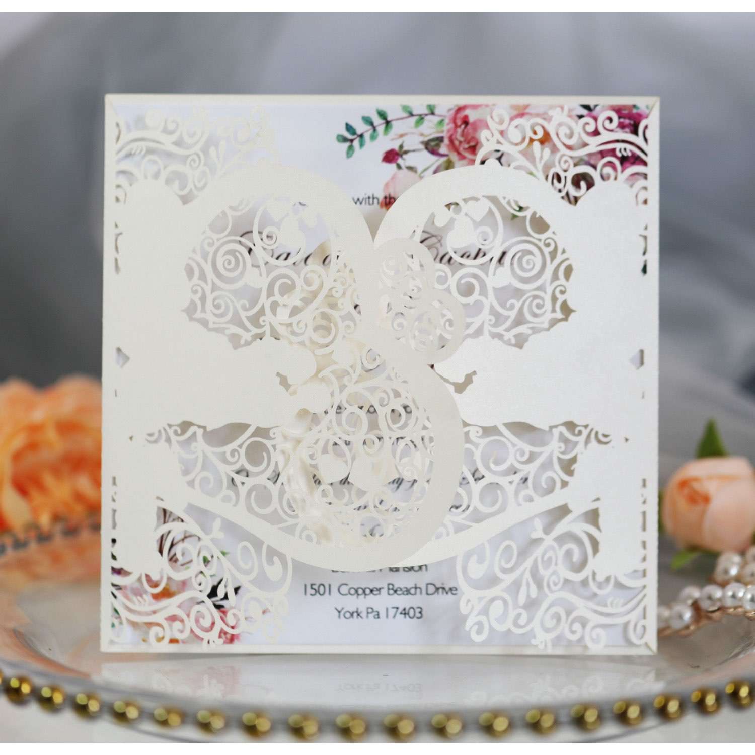 White Square Invitation Card Laser Marriage Card Wholesale 